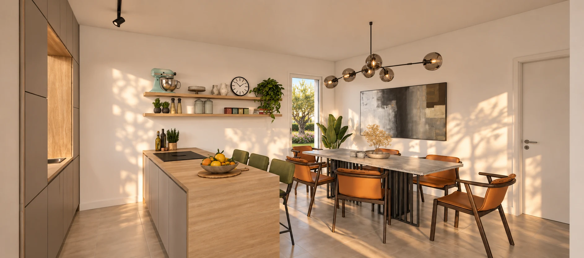 Cucina con isola e tavolo da pranzo